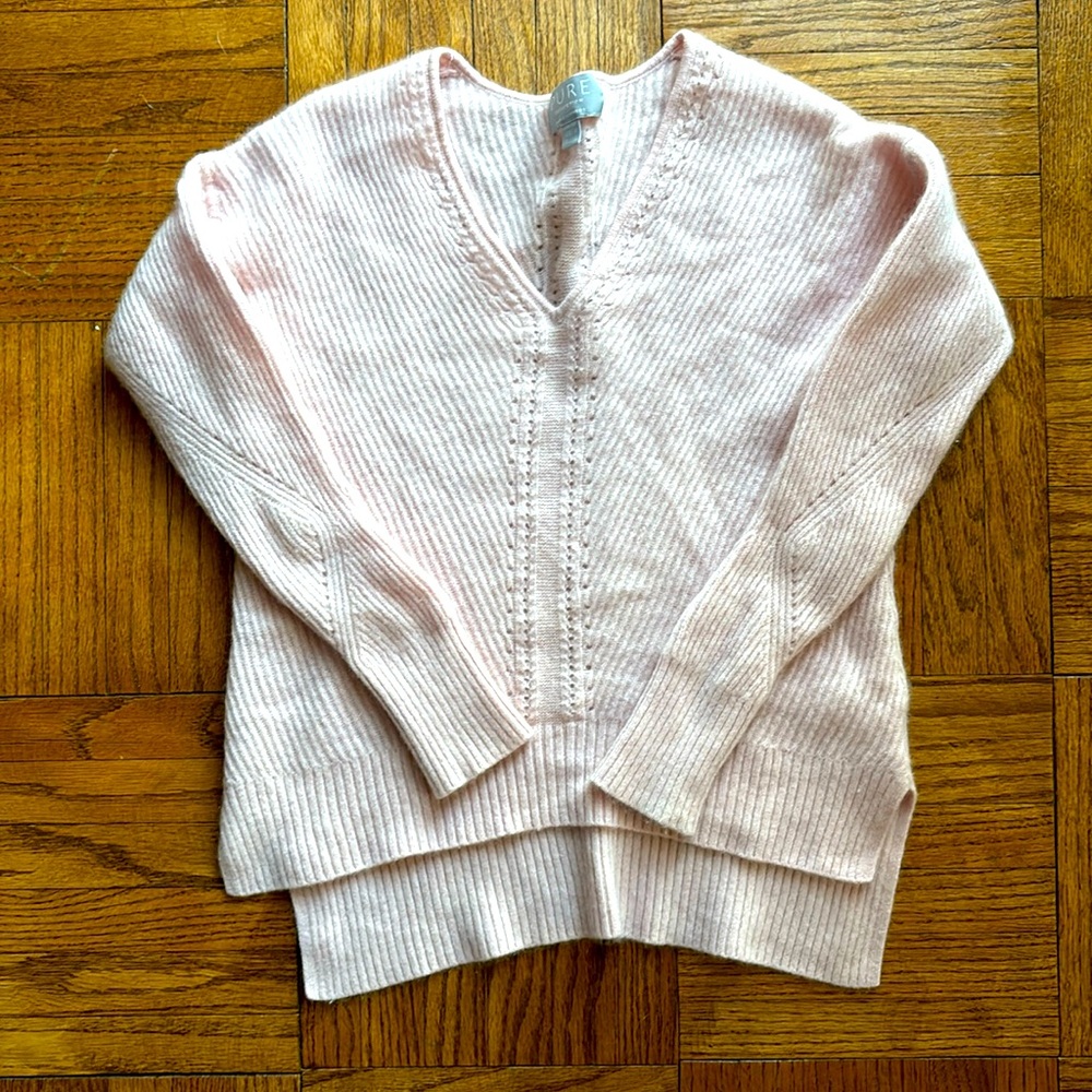 Pure Collection 100% Cashmere Light Pink V Neck Sweater